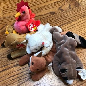 6 Beanie Baby Forest & Farm Animal Bundle